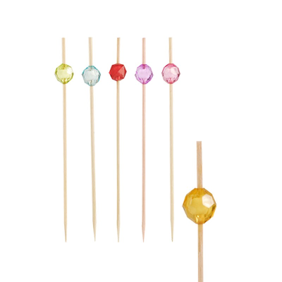 Bamboo Pearl Party Picks/Skewers, 12cm, Assorted Colours (Pack 100)