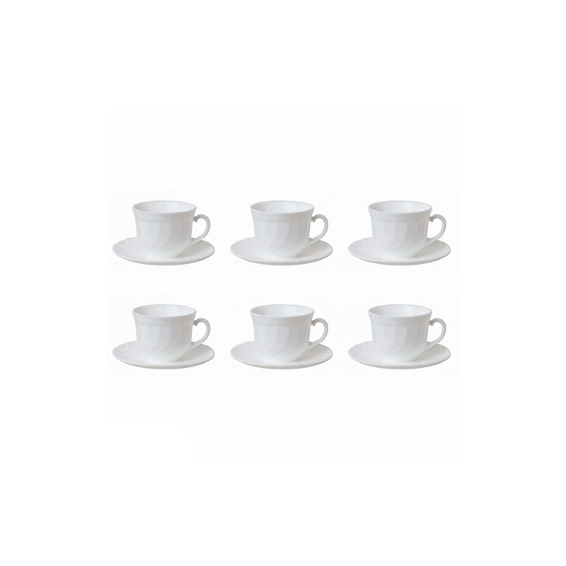 Luminarc Trianon White Cup And Saucer 22cl Includes 6 Cups And 6 Saucers Cooksmill 8364