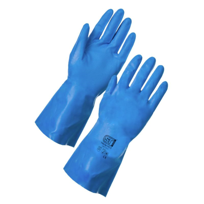 Supertouch Nitrile N15 Extra Tough Flock Lined Chemical Protection Blue Gloves Large