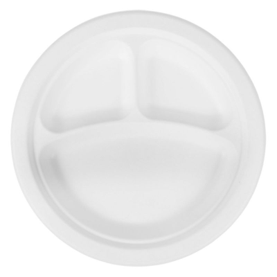 Bagasse Disposable Round Plate 3 comp 10.3" (Pack 50)