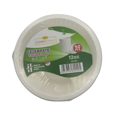 Bagasse White Round Bowl 12oz (Pack 50)