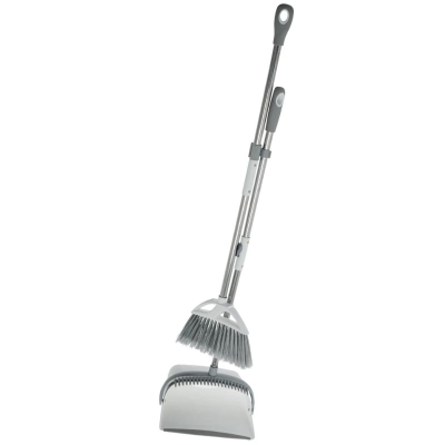 Elite Stainless Steel Folding Long Handle Dustpan & Brush WH/GY