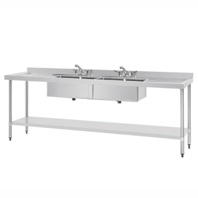 Catering Stainless Steel Double Bowl Sink Double Drainer 2400mm