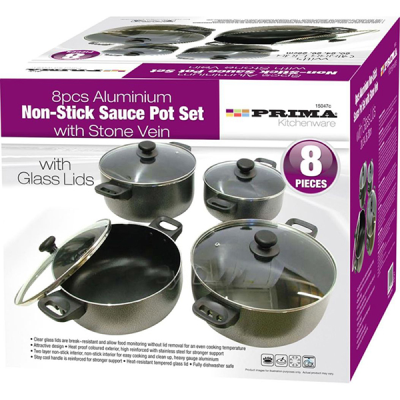 Prima Non Stick Casserole Set 8pcs 30,32,36,38cm (Pack 8)