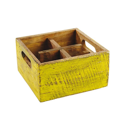 Vintage Wooden Table Caddy, Yellow, 17x17cm, 4 Comp