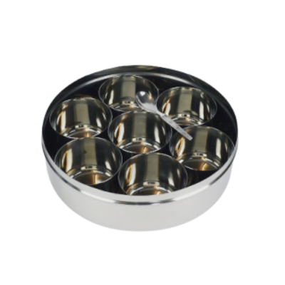 Round Stainless Steel Masala Daba / Spice box No.14 24cm