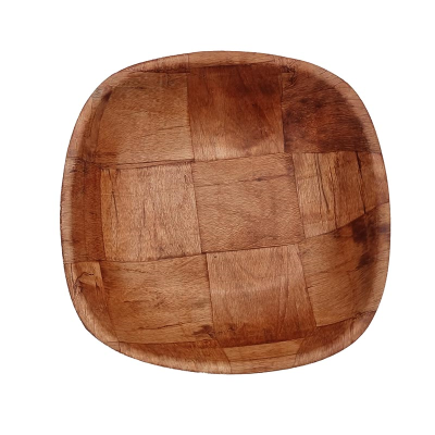 Woven Wood Square Salad Bowl 8"