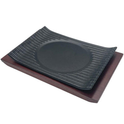 Gourmet Rect. Sizzle with Dark Wood Base 19.5 x 29cm - VZJCF