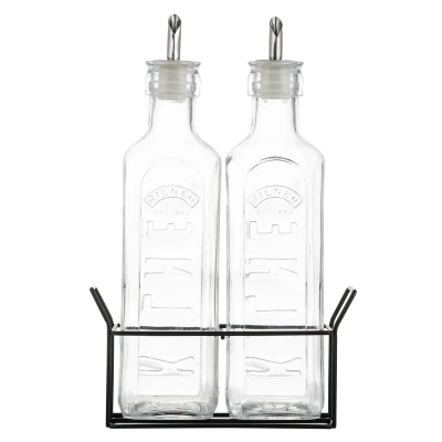 Kilner Set of 2 Oil Bottles with Metal Rack 0.6 Litre (Pack 2)