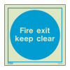 Fire exit keep clear sign 200 x 200mm PVC Photoluminescent Rigid