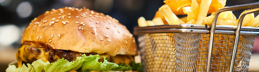 Burger and chips in a basket