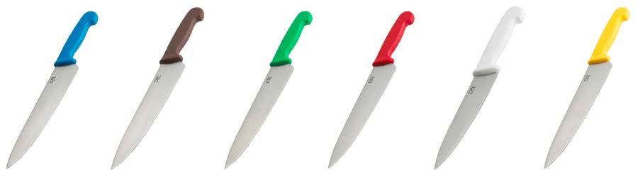 Different coloured chefs knives