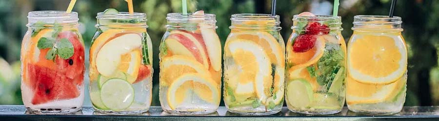 Row of drinks in jars