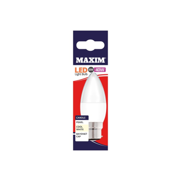 Maxim LED Candle Bulb Bayonet Cap Cool White 6w (Pack 10)