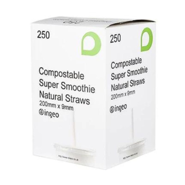 Biodegradeable 200mm White Smoothie Straws 9mm Diameter (Pack 250)