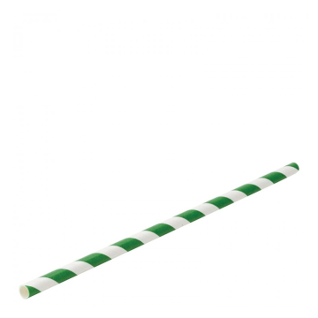 Paper Green Stripe Straw 8&quot; (20cm) (Pack 100)