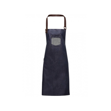 Denim Bib Apron Indigo with Faux Leather Strap 72 x 86 cm