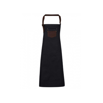 Denim Bib Apron Indigo/Brown with Faux Leather Strap 72 x 86 cm