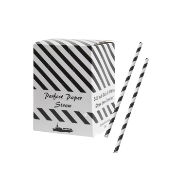 Paper Black Stripe Straw 8&quot;x 6mm  (Pack 250)