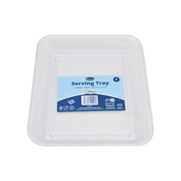 Reusable Clear Plastic Rectangular Serving Tray 26.5 x 21cm