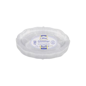 Reusable Oval Silver Glimmer Plastic Bowl 175ml / 6oz (Pack 10)